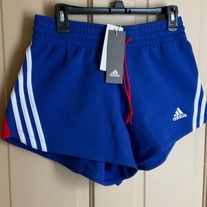 Adidas Women's Athletic Shorts in Blue with Red and White Accents